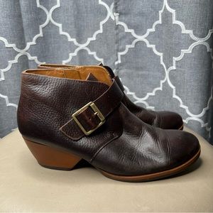 Kork Ease Isa Ankle Boots Brown Leather Buckle Zipper Heels
